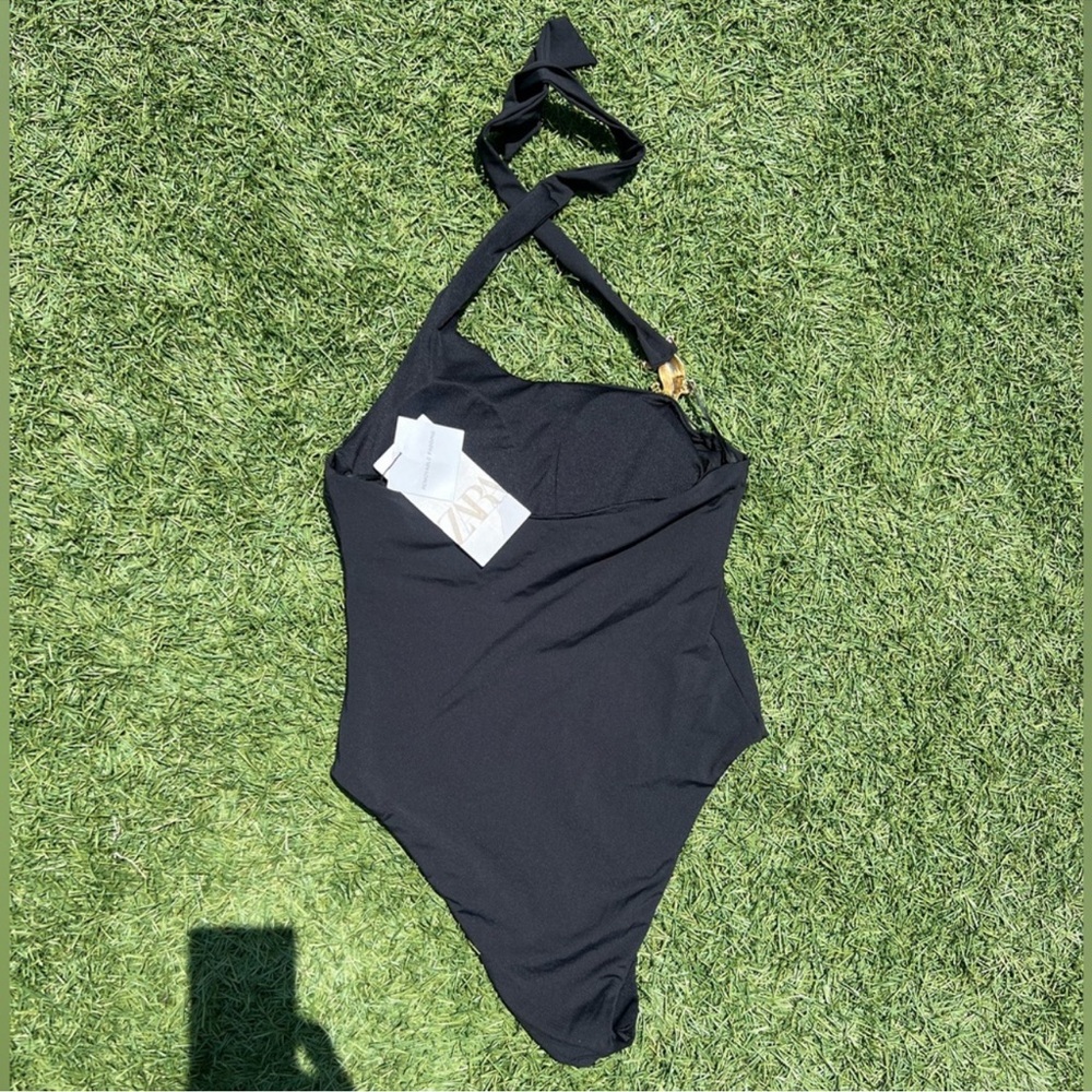 Zara Black Crocodile Brooch One Piece Swimsuit - Picture 4 of 6